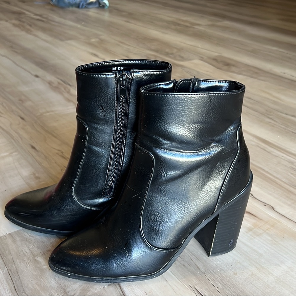 Black stacked heel boots